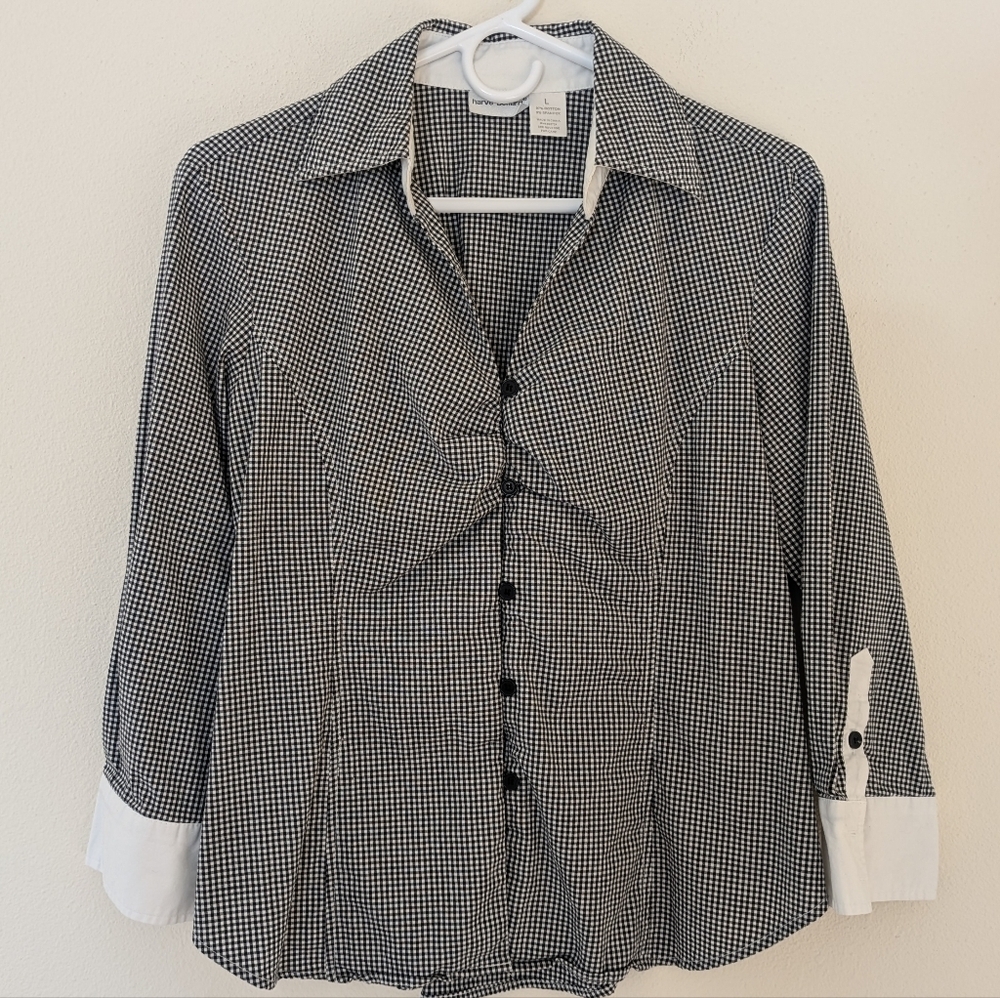 Vintage Harve Benard Gingham Button Down Shirt sz L Officewear Business Casual